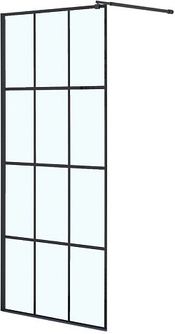 Перегородка душевая Loranto CS-W02B-80 80 х200 см, черный профиль, стекло лофт клетка 8 мм, кронштейн купить в СОМ